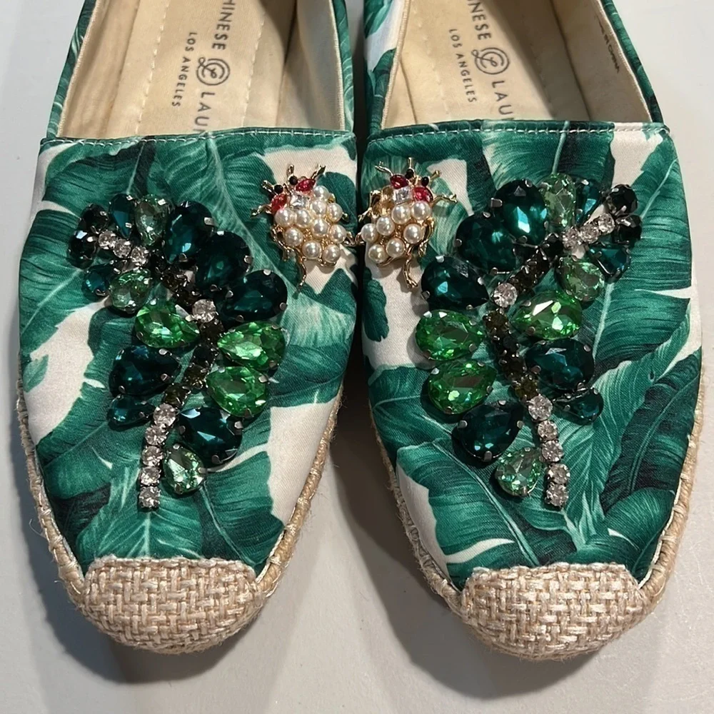CHINESE Laundry Hayden Floral Green Espadrilles, Size 8